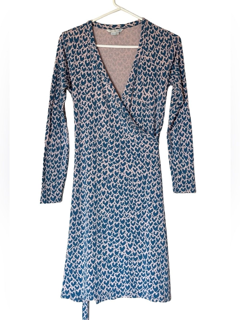 Boden True Wrap Dress Petite Blush Pink Blue Heart Stretch Jersey Women’s 6P